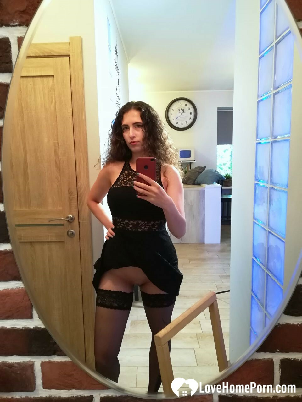 Kinky cutie trying on some black lingerie — 39