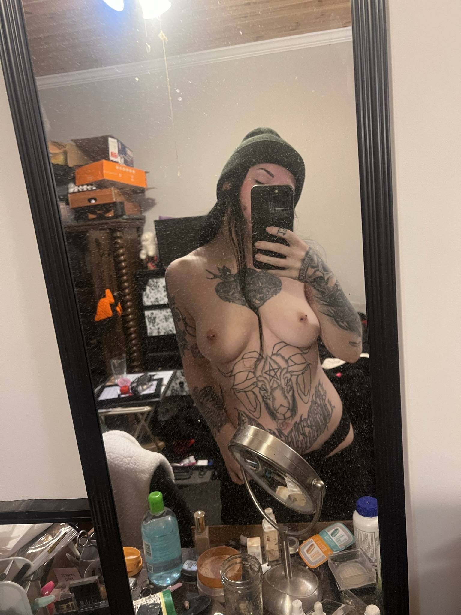 Slutty tattooed emo girl stripping — 18